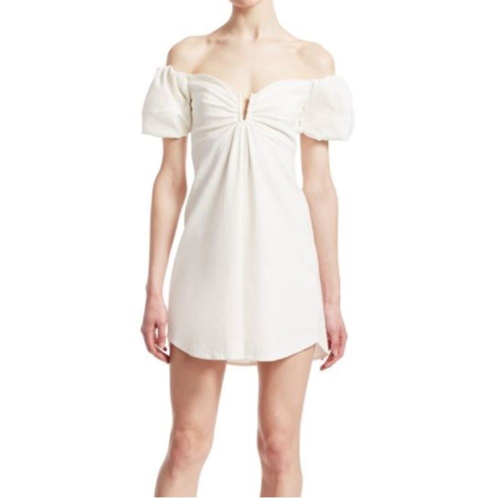 A.L.C. White Off Shoulder Short Sleeve Sweetheart Neck Aniston Mini Dress